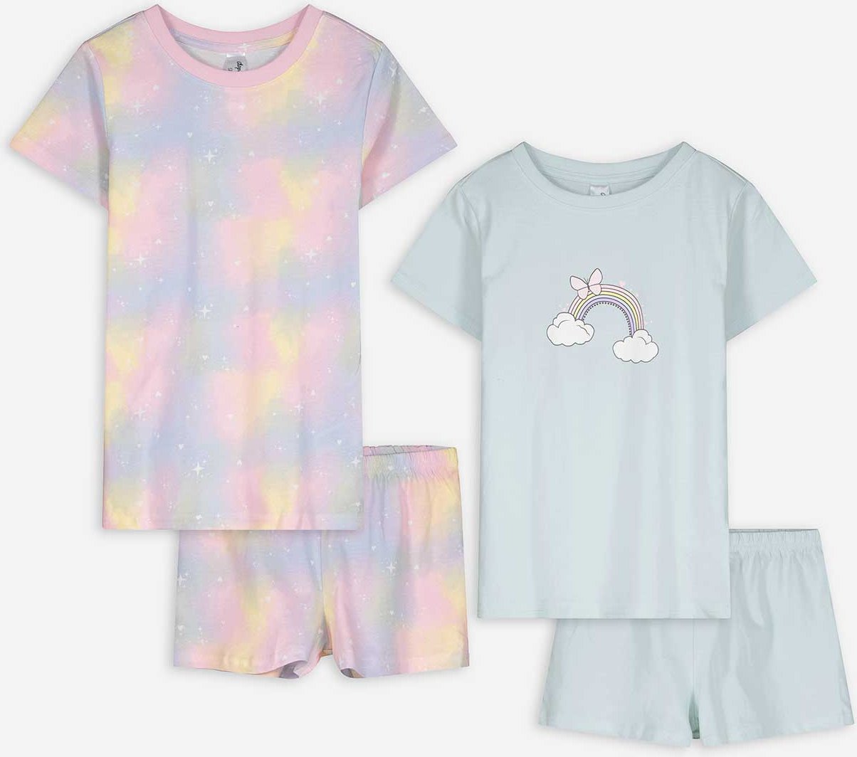 Pyjama Set aus Shirt und Shorts - 2er-Pack - hellblau