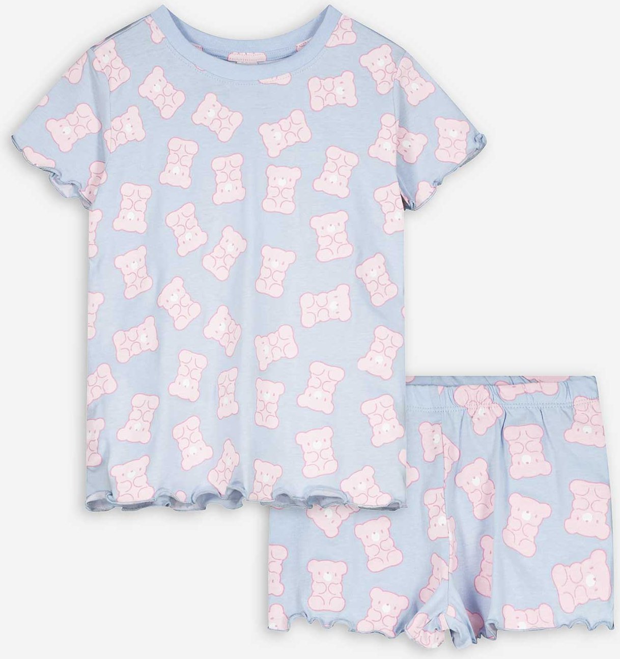 Thumbnail - Pyjama Set aus Shirt und Shorts - Allover-Muster - hellblau