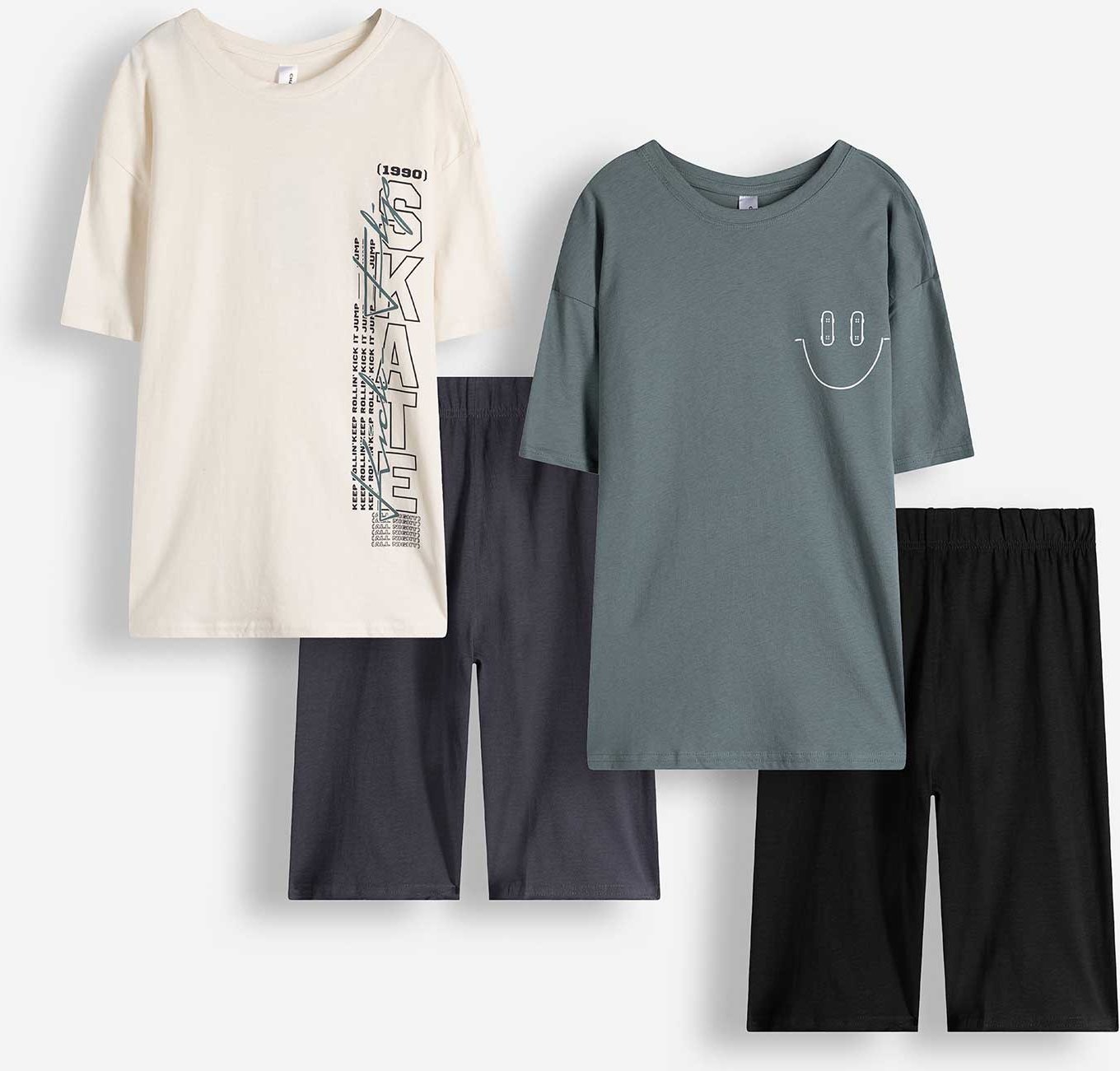 Pyjama Set aus Shirt und Shorts - 2er-Pack - bronzefarben