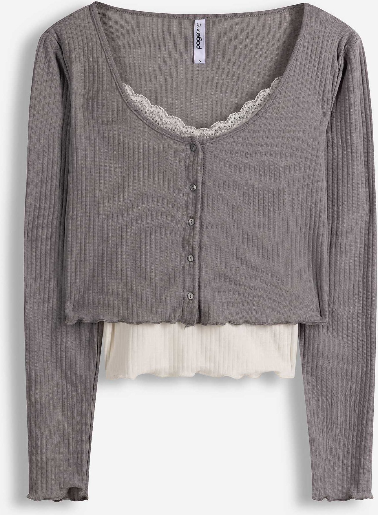 Langarmshirt - Double-Layer-Look - grau