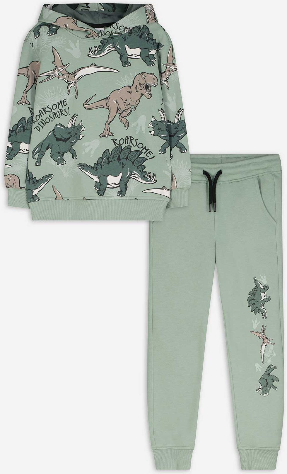Thumbnail - Set aus Sweatshirt und Hose - Allover-Print - grün