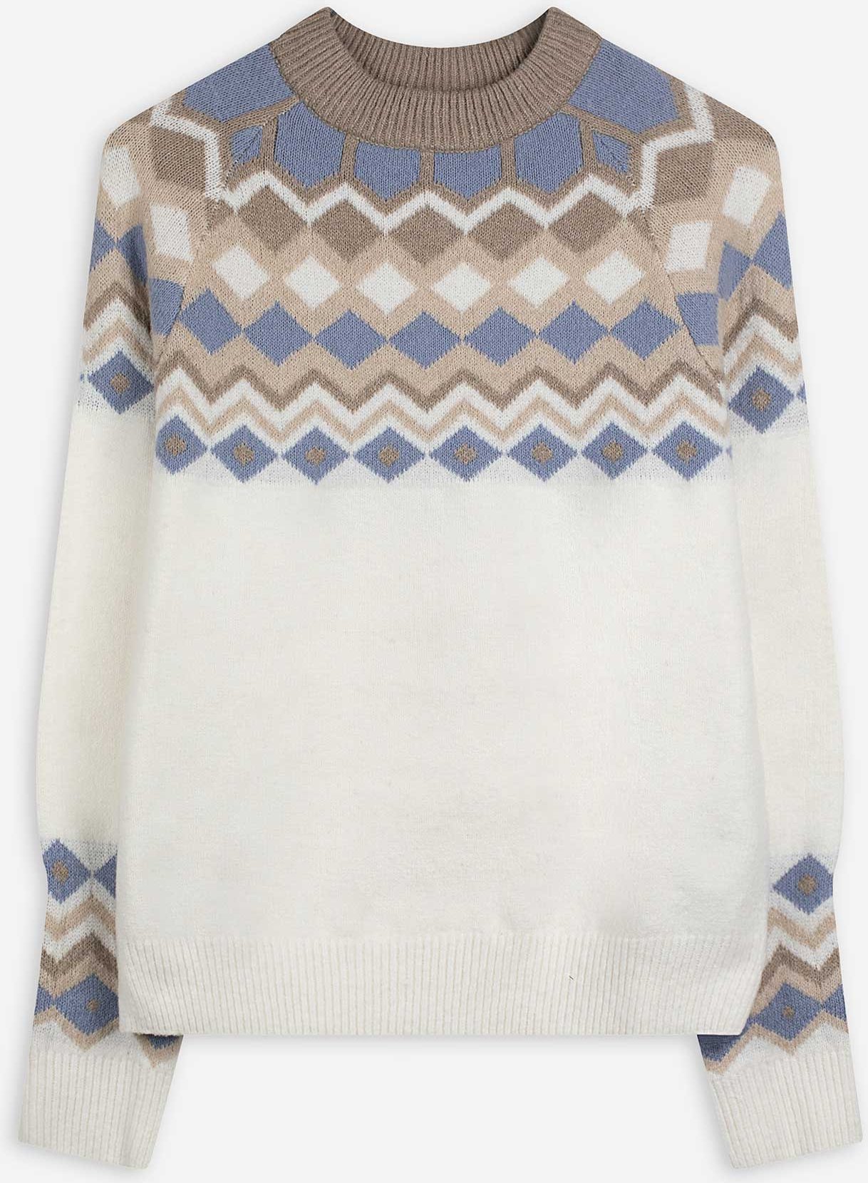 Strickpullover - Karomuster - weiß