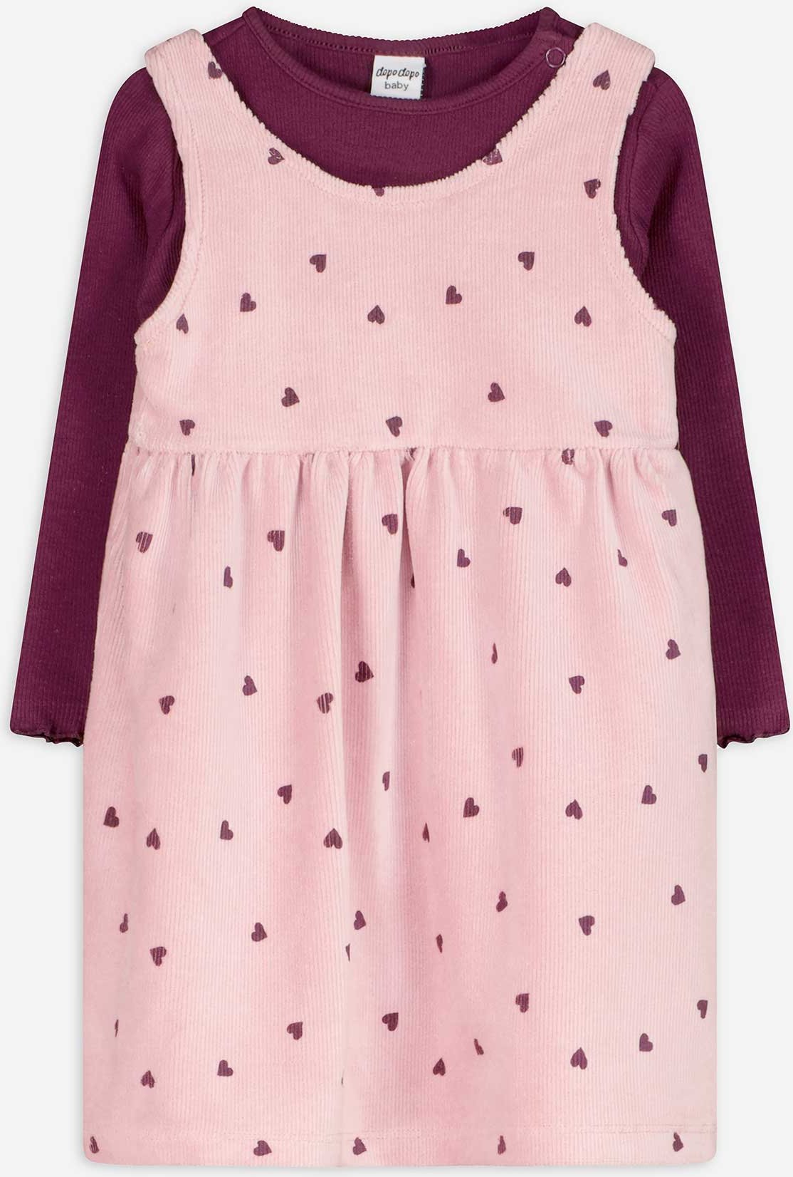 Set aus Langarmshirt und Kleid - Cord - rosa