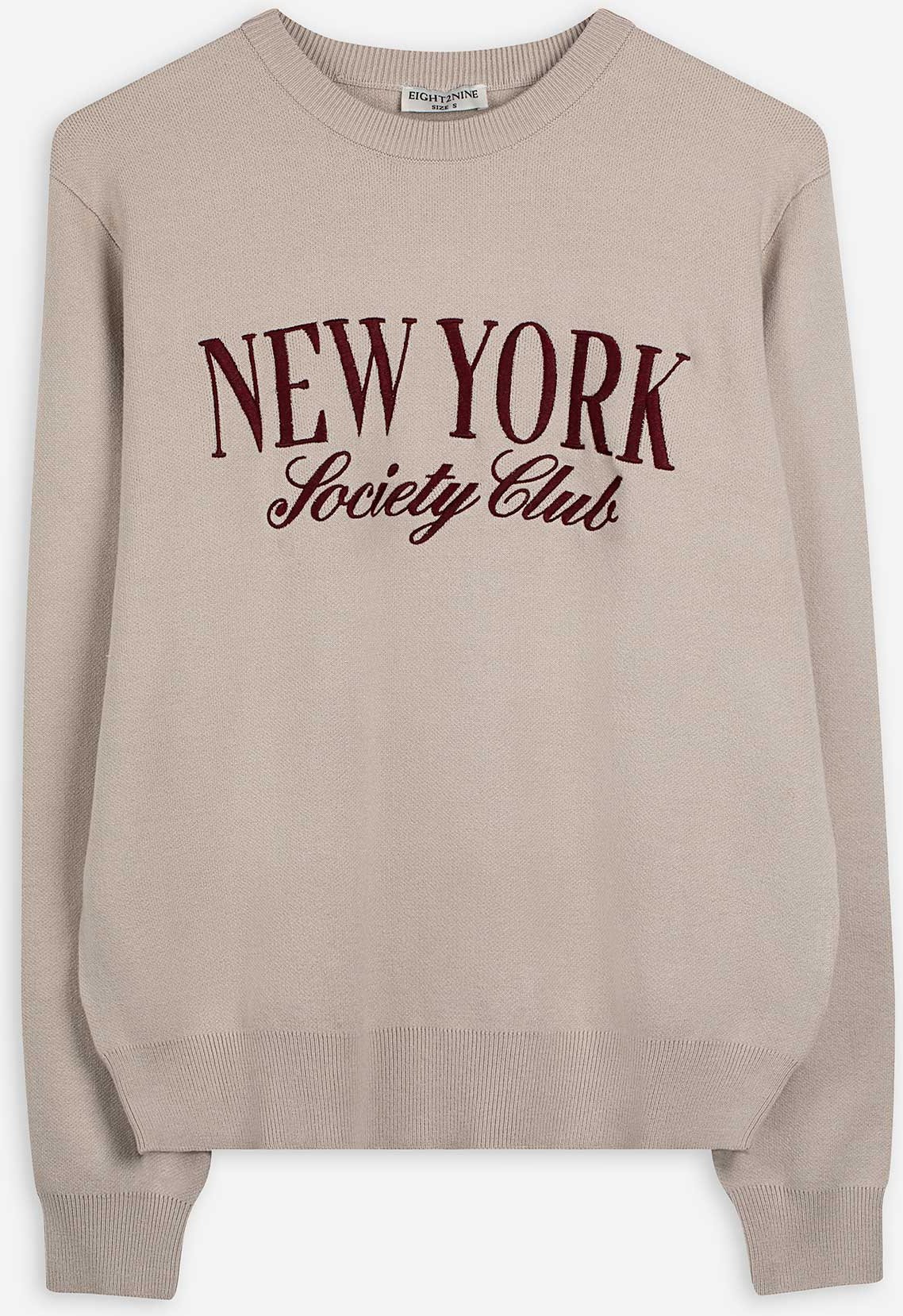 Strickpullover - Stickerei - braun