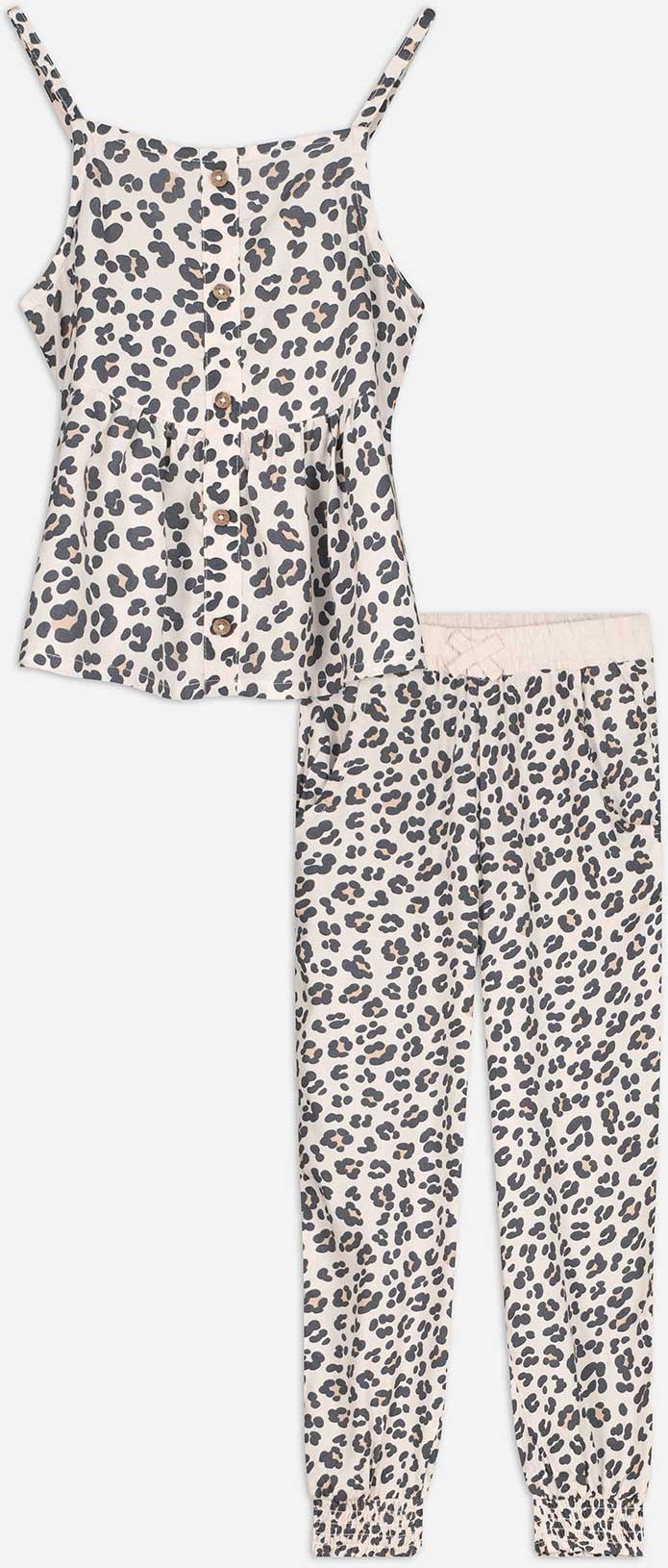 Set aus Top und Hose - Animal-Muster - beige