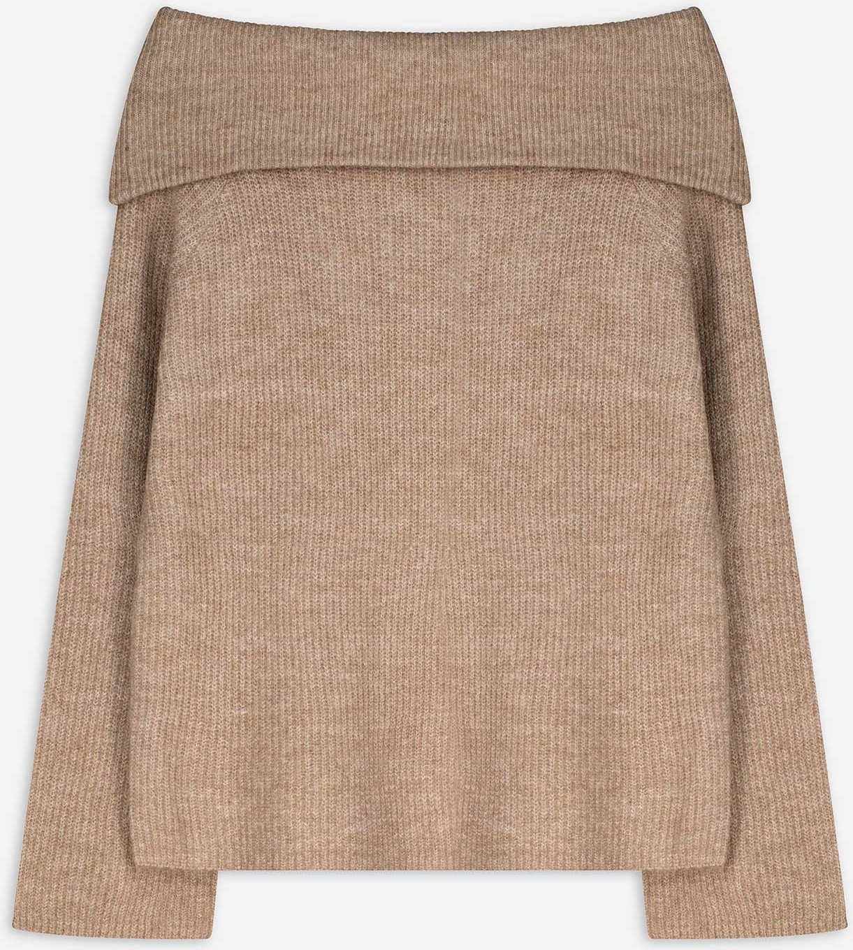 Strickpullover - Carmen-Ausschnitt - hellbraun