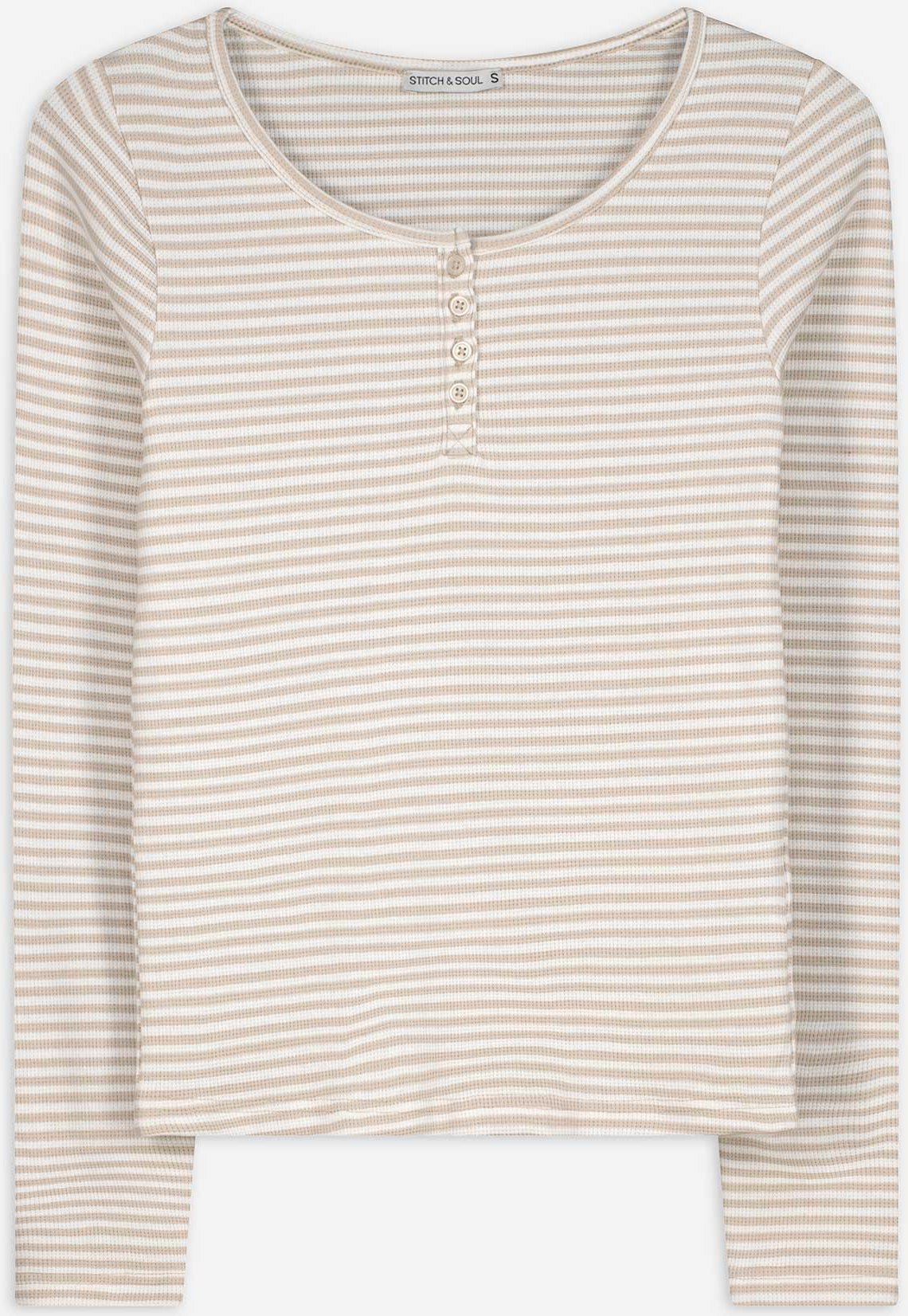 Thumbnail - Langarmshirt - Rippenstruktur - weiß