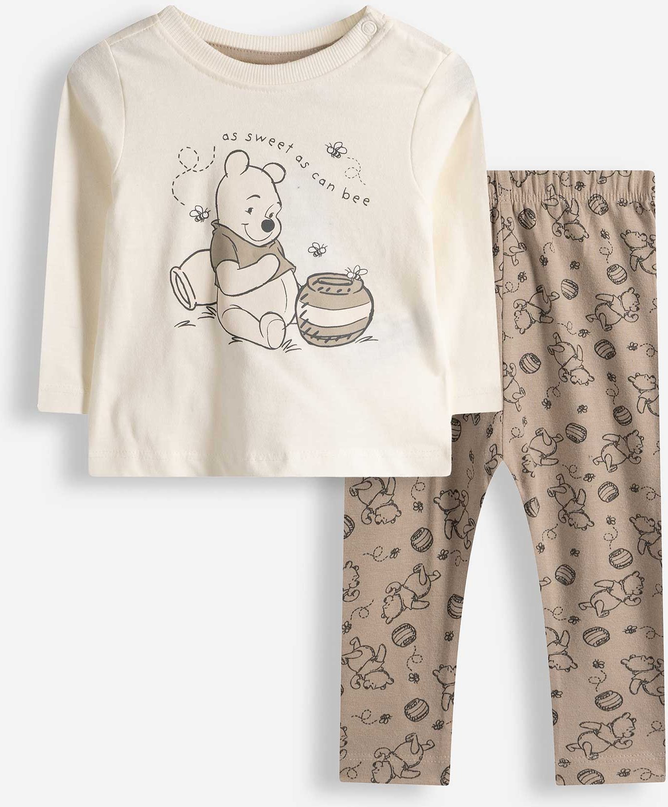 Set aus Langarmshirt, Leggings und Lätzchen - Winnie Puuh - beige