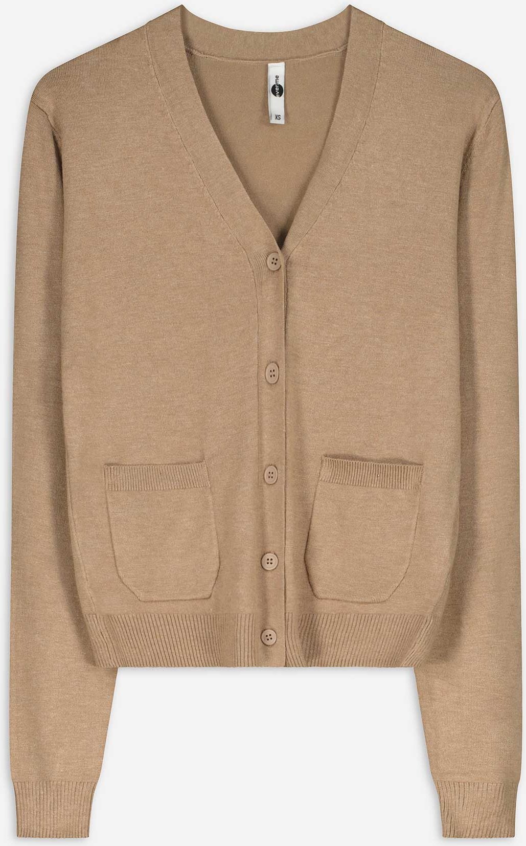 Strickjacke - Aufgesetze Taschen - hellbraun