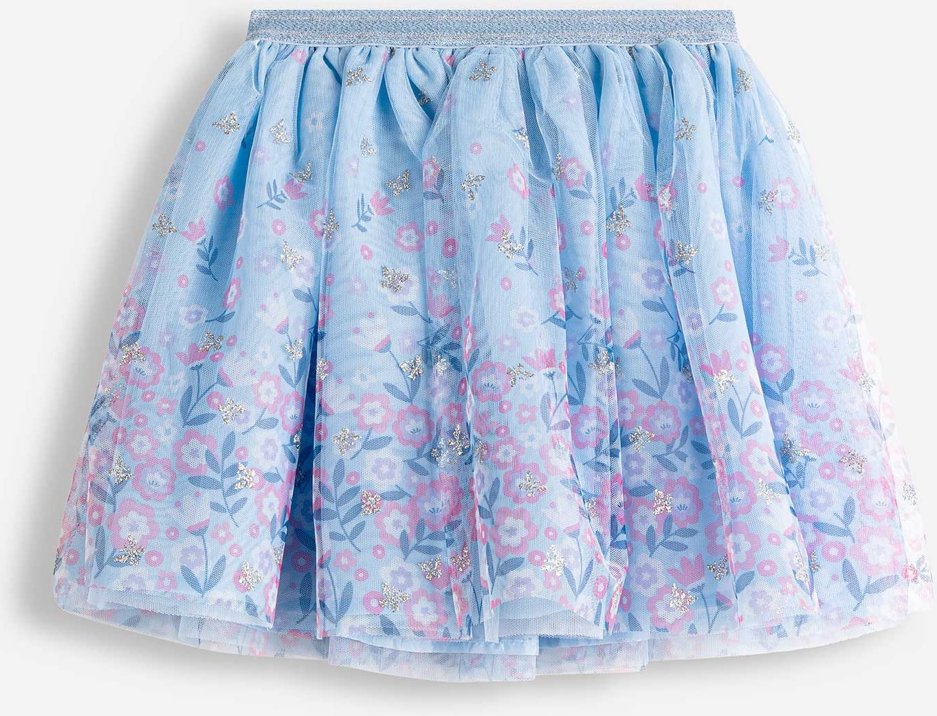 Tüllrock - Allover-Print - hellblau