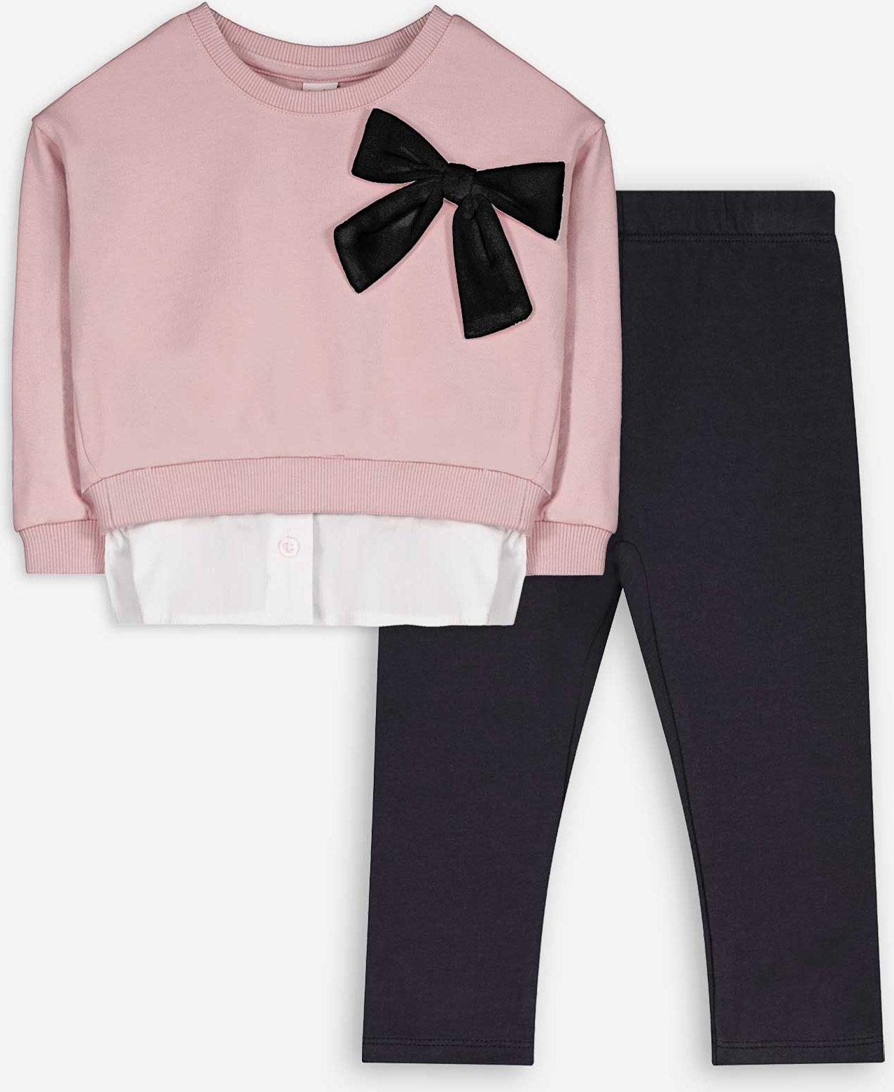 Thumbnail - Set aus Sweatshirt und Leggings - Schleifenapplikation - rosa