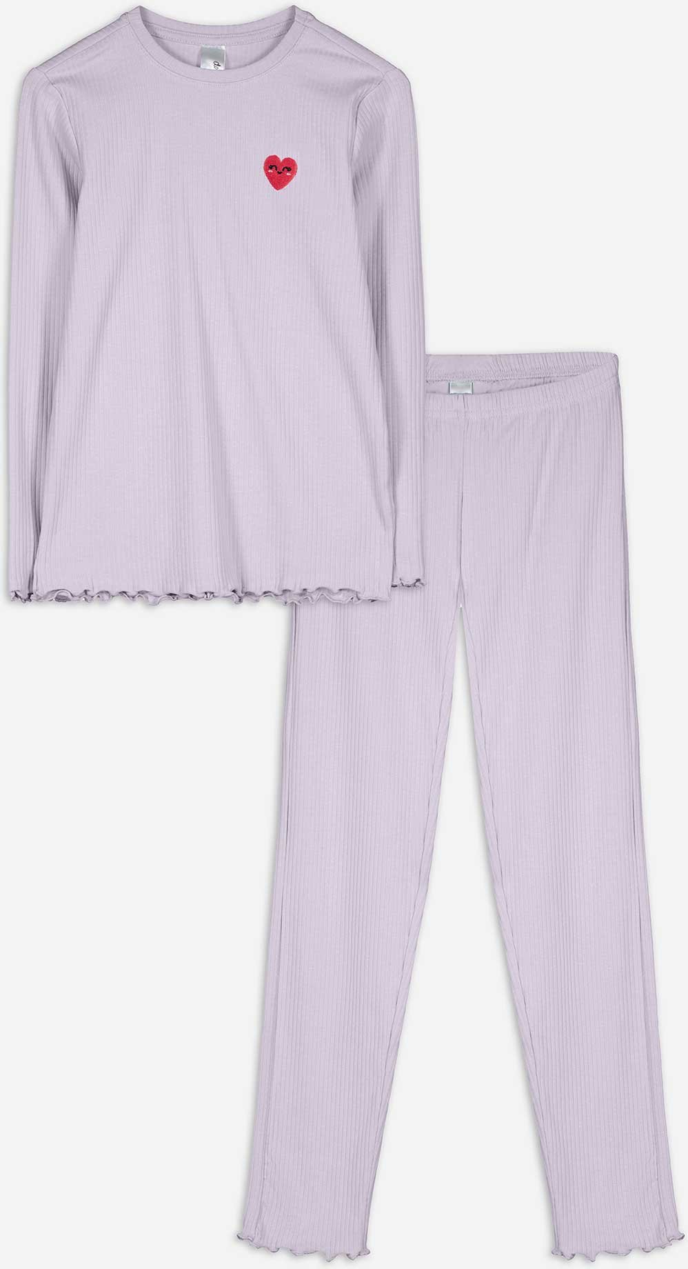 Thumbnail - Pyjama Set aus Langarmshirt und Hose - Muschelsaum - lila