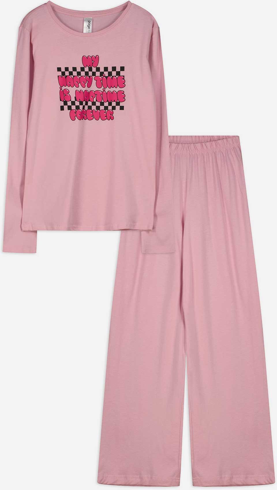 Pyjama Set aus Langarmshirt und Hose  - Print - pink