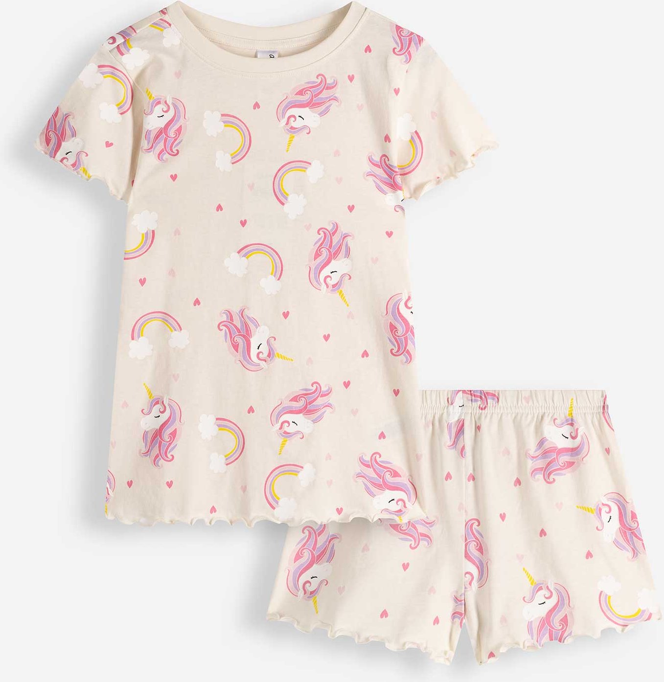 Pyjama Set aus Shirt und Shorts - Allover-Muster - weiß