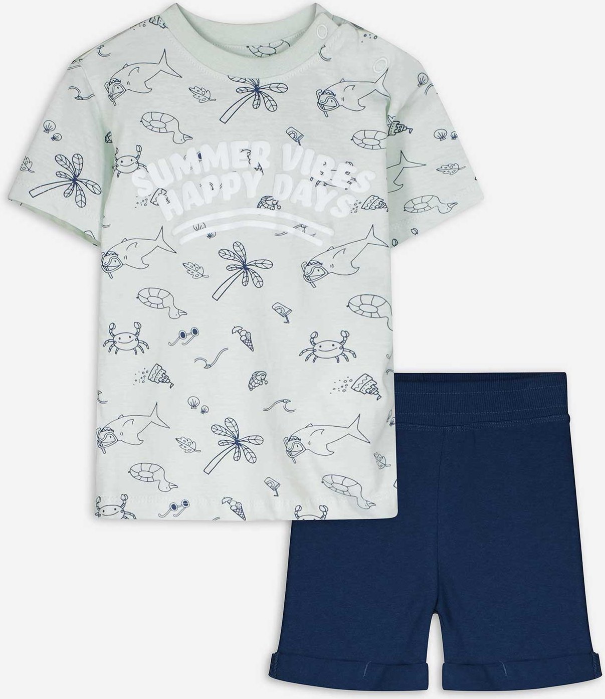 Pyjama Set aus Shirt und Shorts - Allover-Muster - hellgrün