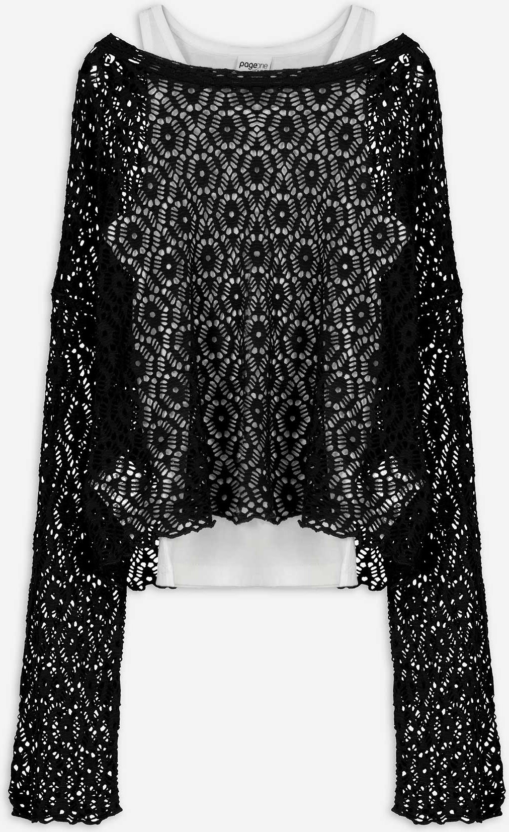 Set aus Langarmshirt und Top - Überschnittene Schultern - schwarz