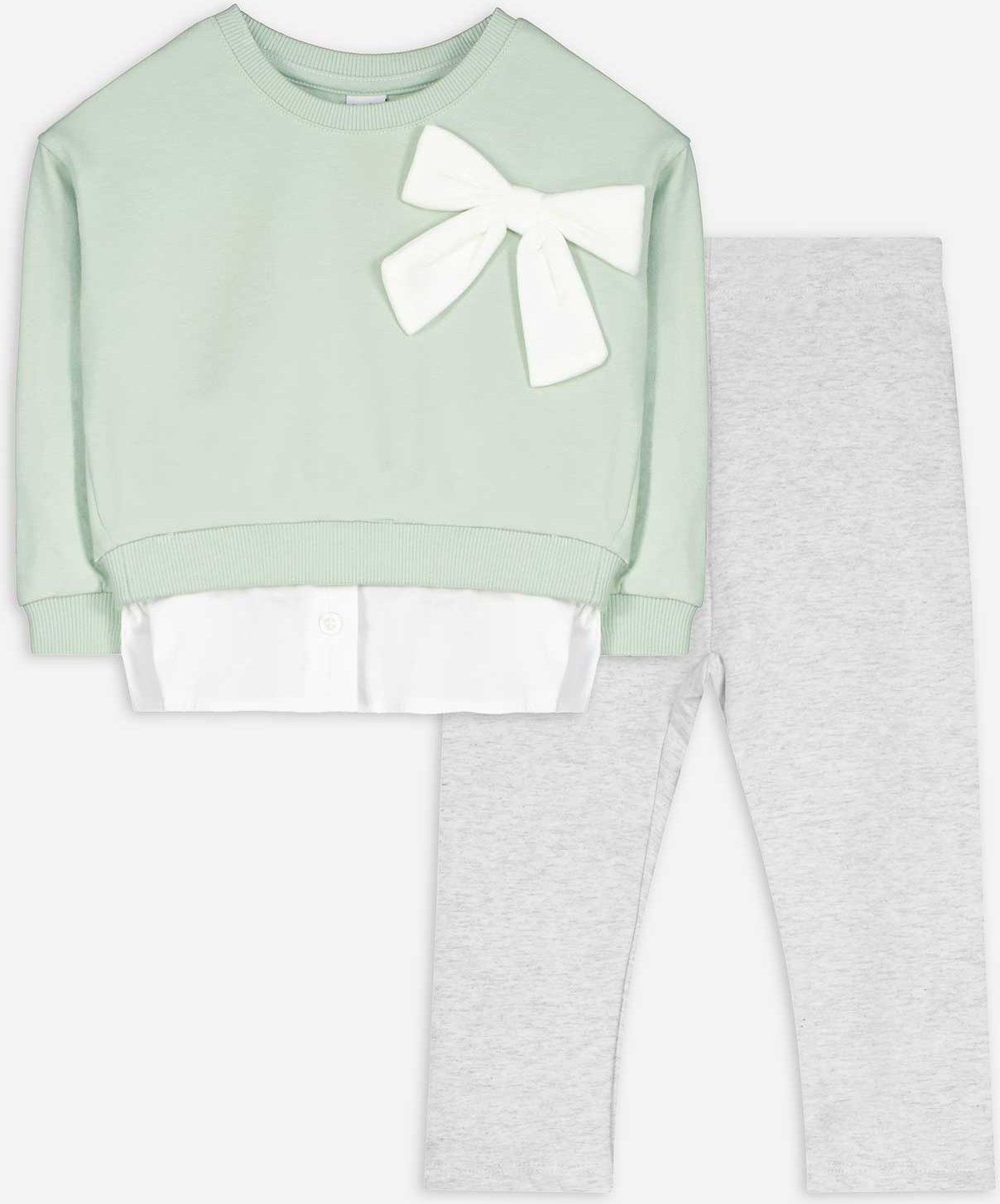 Set aus Sweatshirt und Leggings - Schleifenapplikation - grün