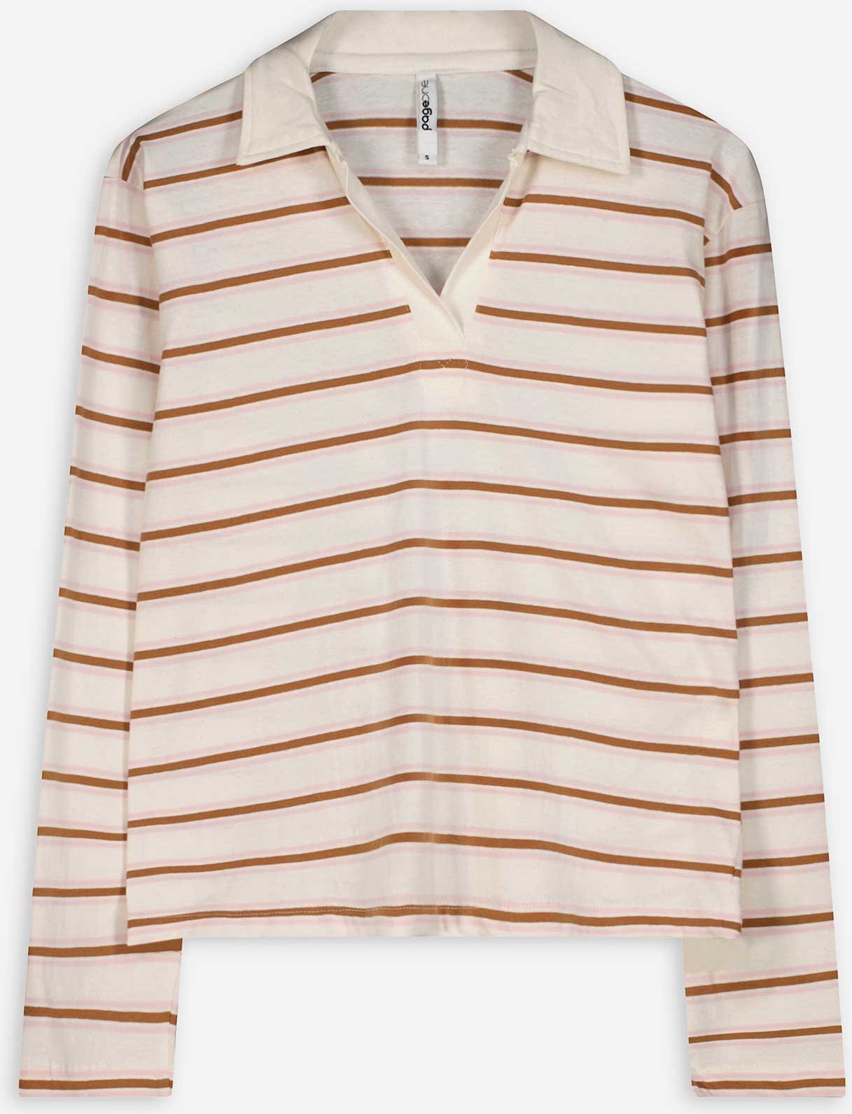 Pololangarmshirt - Streifen - weiß