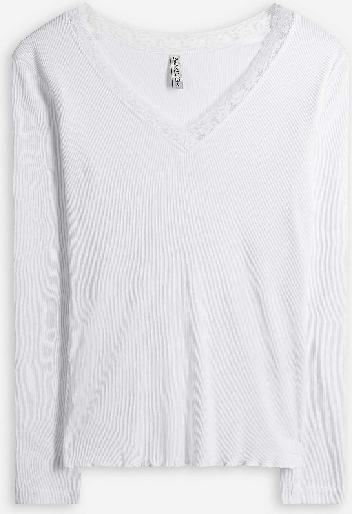 Langarmshirt - Spitzenbesatz - weiß