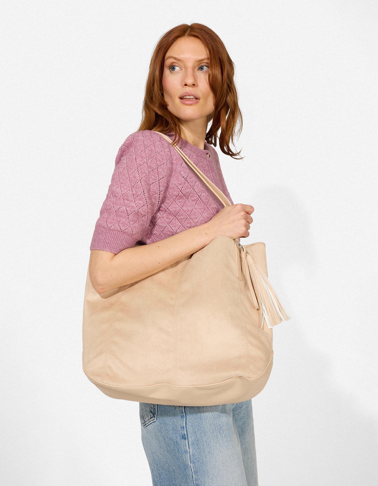 Tasche - Wildlederimitat - beige