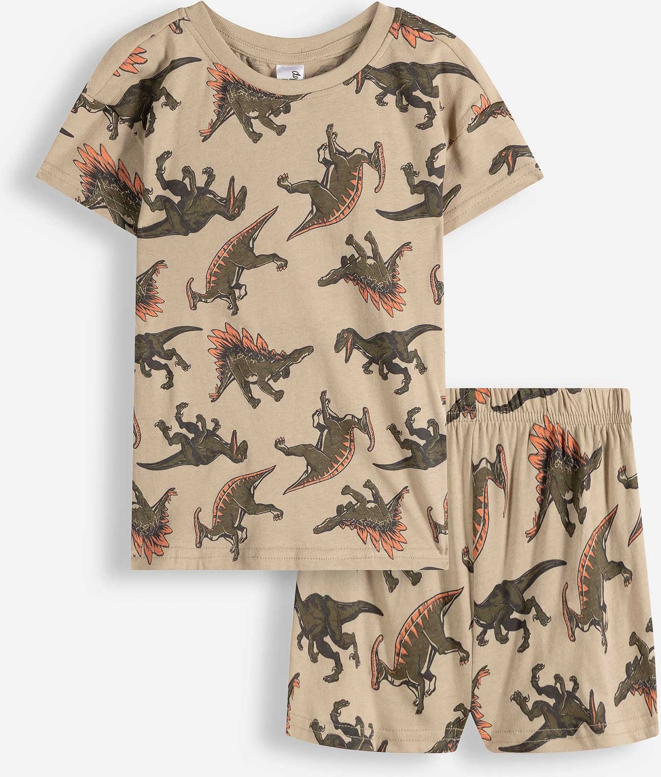 Pyjama Set aus Shirt und Shorts - Allover-Muster - beige