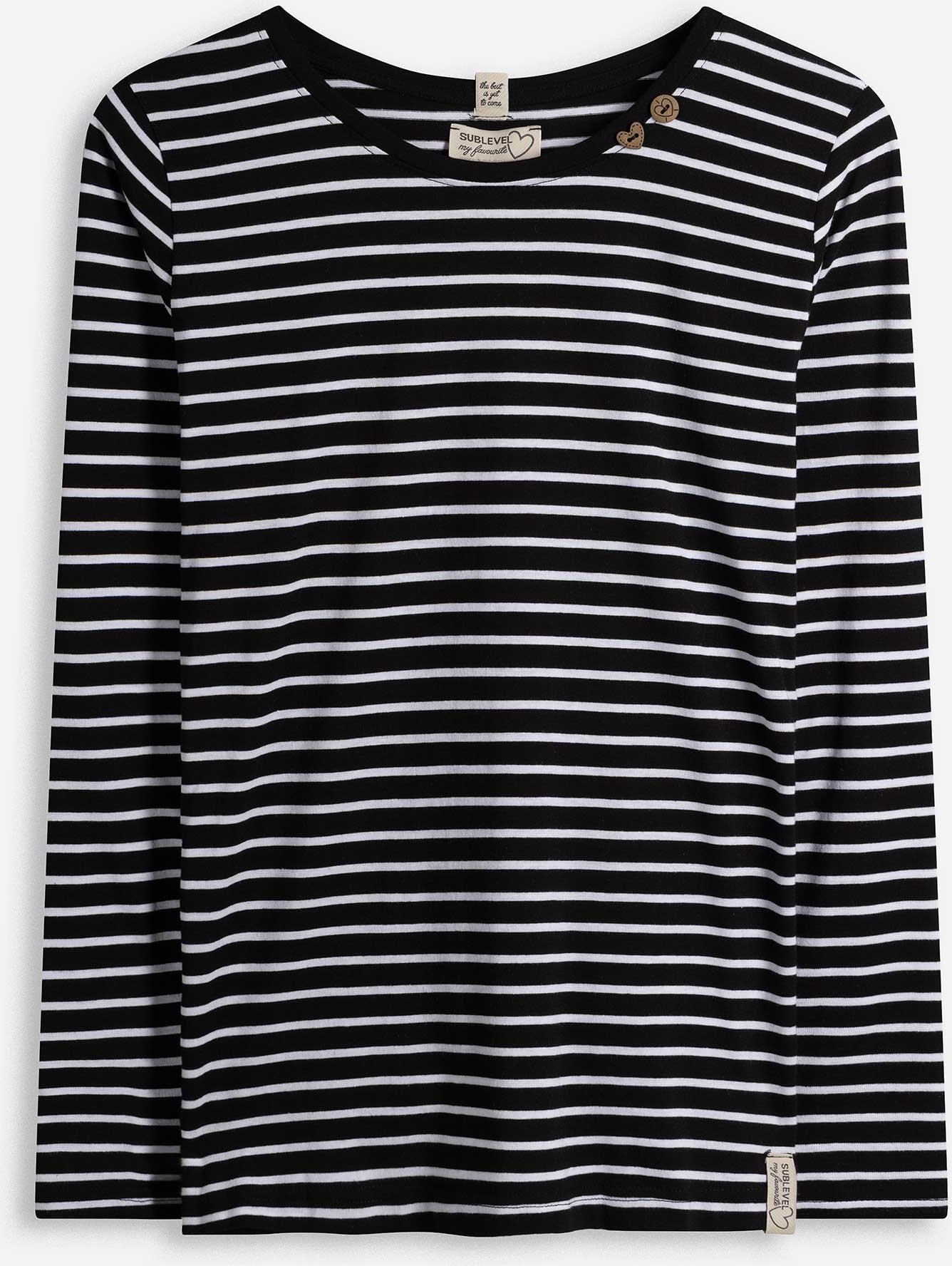 Langarmshirt - Zierknöpfe - schwarz