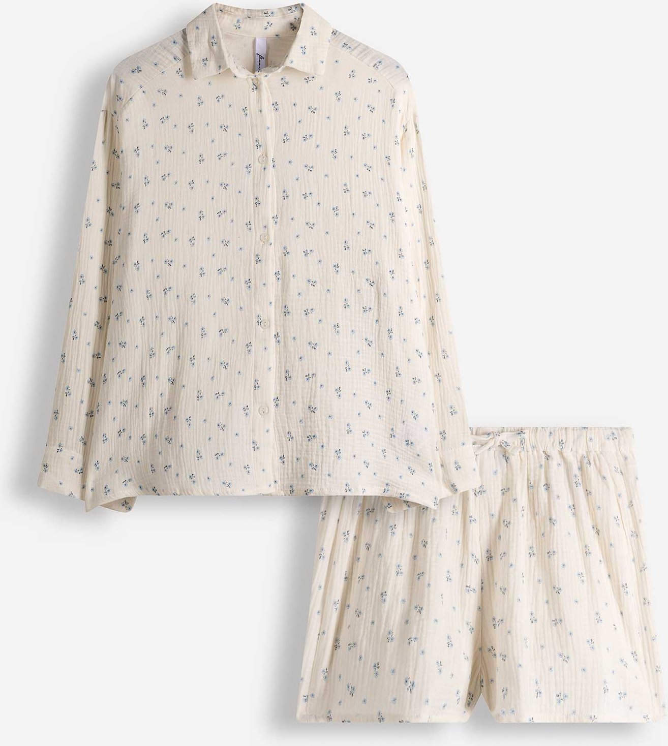 Pyjama Set aus Shirt und Shorts - Musselin - weiß