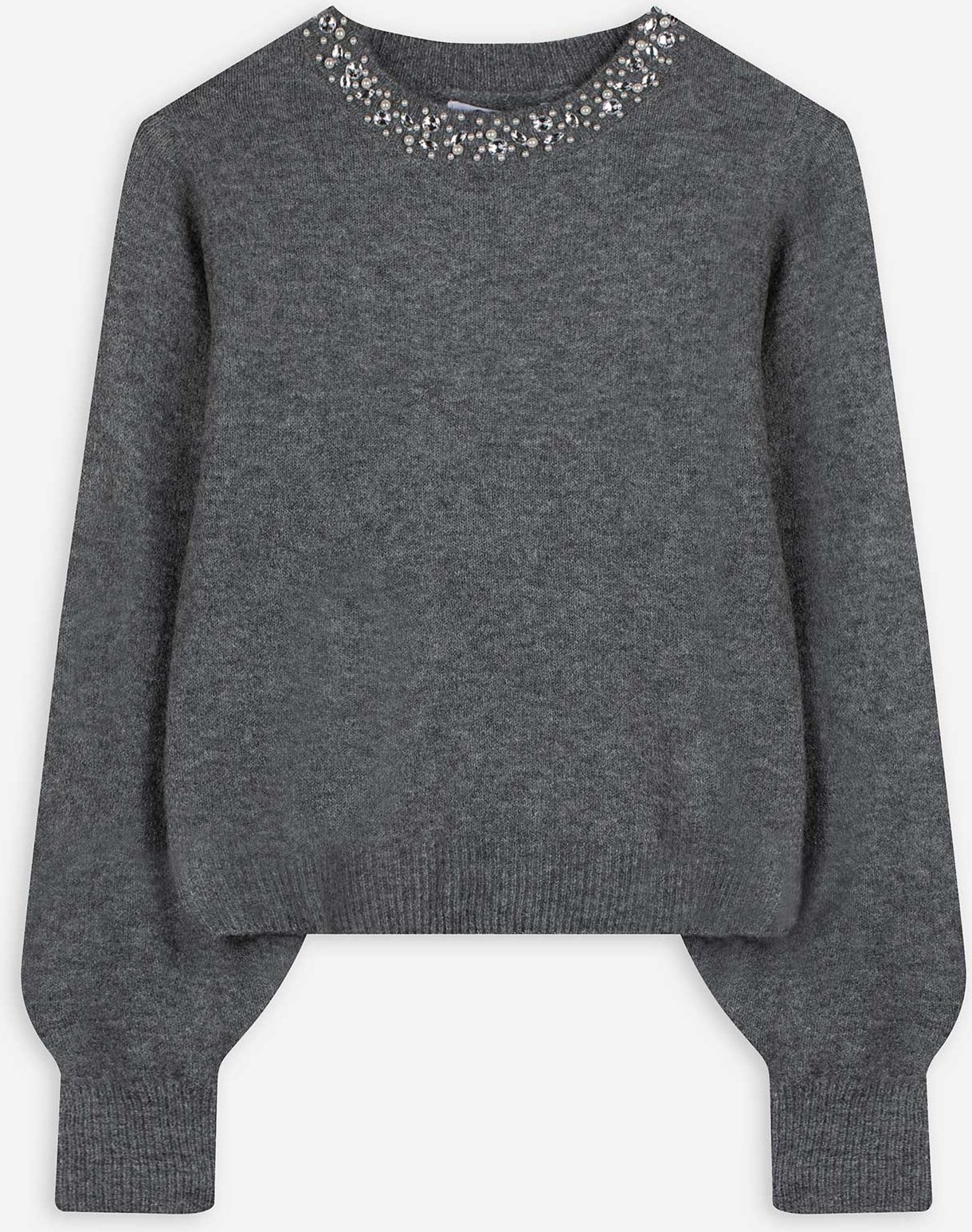 Strickpullover - Ziersteine - dunkelgrau