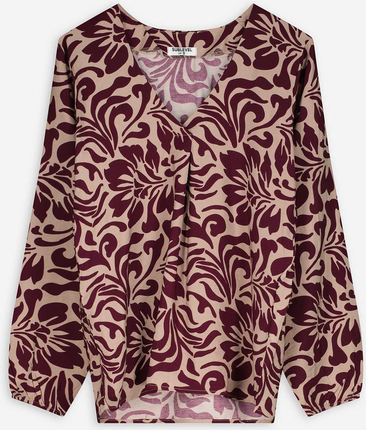 Thumbnail - Bluse - Allover-Print - dunkelrot