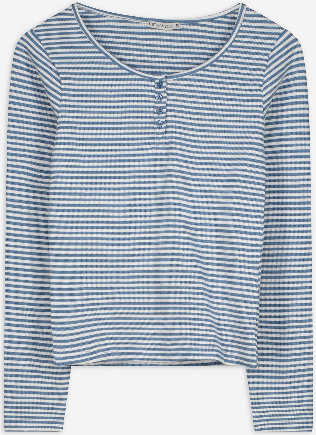Thumbnail - Langarmshirt - Rippenstruktur - blau