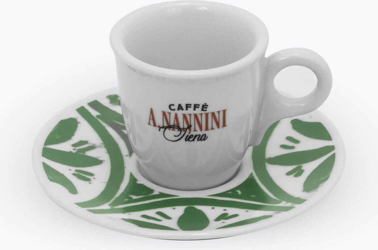 Caffè A. Nannini Espressotasse mit grüner Untertasse