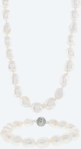 SET: Collier+Armband Süßwasserzuchtperlen weiß