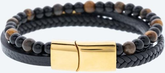 Armband Edelstahl, Leder synthetisch, Tigerauge