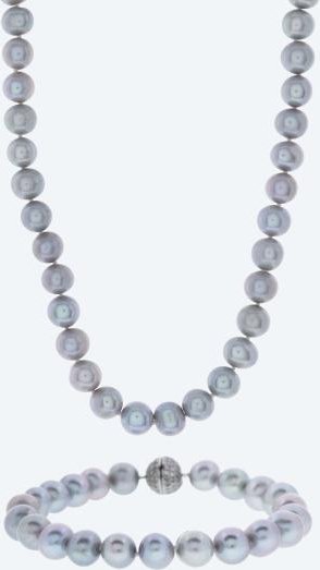 SET: Collier+Armband AAAAA SWZPerlen silberfarbig