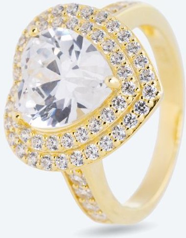 Herzring 925 Sterling Silber vergoldet Zirkonia
