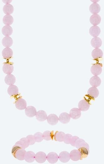 SET: Collier+Armband Rosenquarz Magnetverschluß