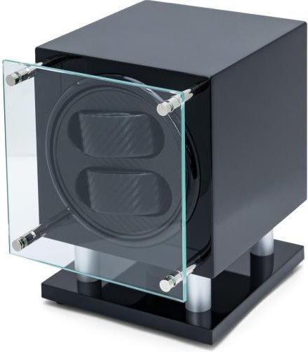 2er Uhrenbeweger "Tower" pianoblack, Carbon-Look