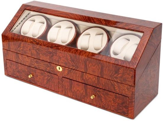 8er Uhrenbeweger "Kubus, LED, Rosewood, Samt beige