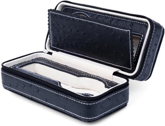 Reiseetui für 2 Uhren, Straußenprägung schwarz