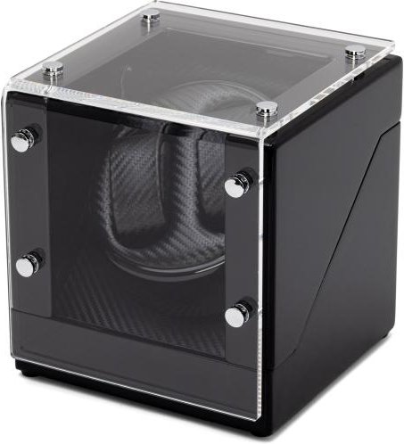 2er Uhrenbeweger "Screws" piano black, Carbonoptik