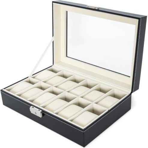 Uhrenbox für 12 Uhren, schwarz-beige