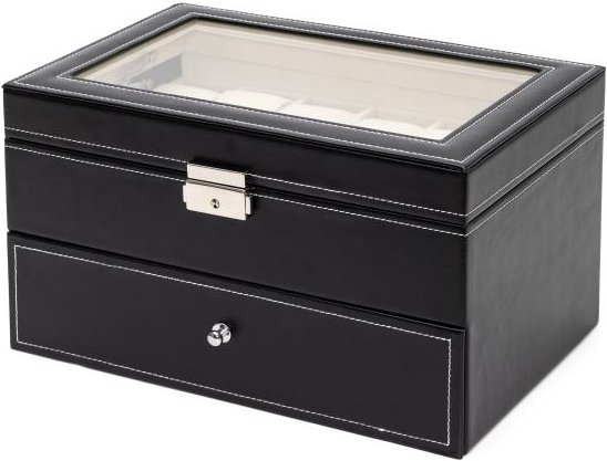 Uhrenbox für 22 Uhren PU Leder schwarz, Samt creme