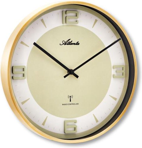Atlanta Funk-Wanduhr gold-weiß, Metallgehäuse
