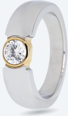 Edelstahl Solitär-Ring bicolor Zirkonia