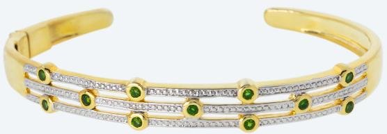 Armreif 925 Silber vergoldet Chromdiopsid