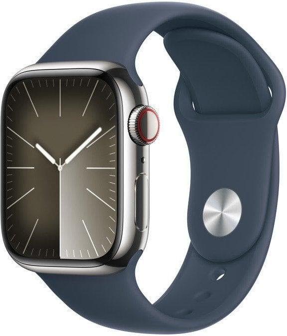 Apple Watch Series 9 GPS + Cellular 41mm Plata Caja de Acero Inoxidable con Correa Deportiva Azul Tempestad S/M