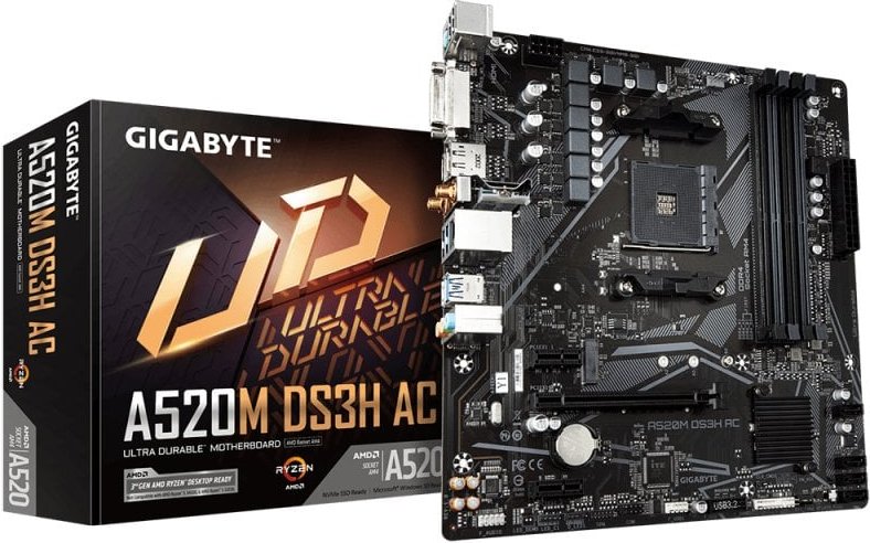 Placa Base Gigabyte A520 Micro-ATX AM4 A520M DS3H AC WiFi 5 DDR4 PCIe M.2