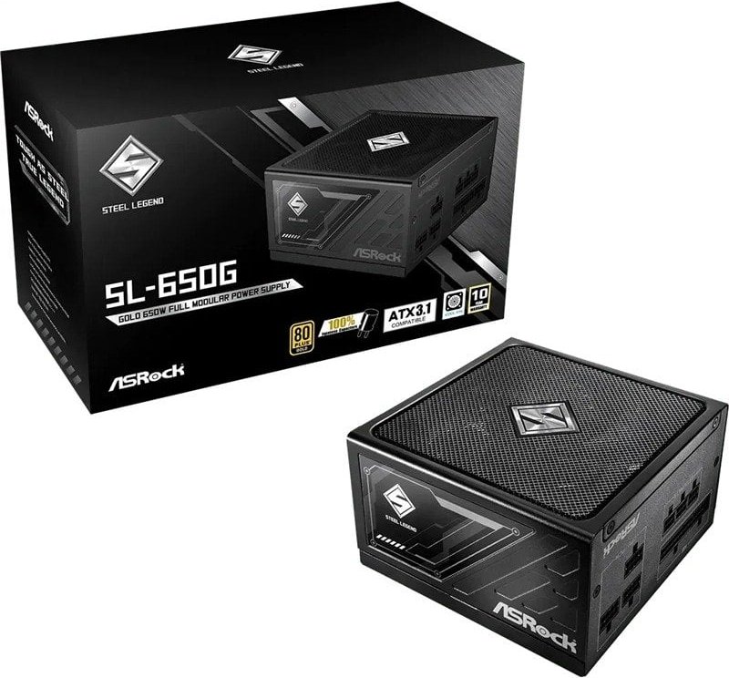 Fuente de Alimentación Asrock 650W Certificación 80 PLUS Gold Steel Legend Protección avanzada