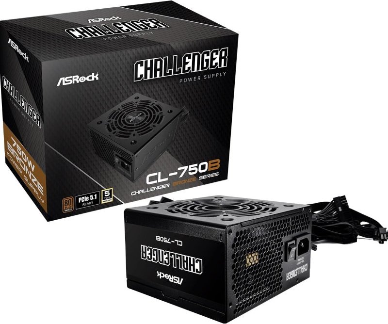 Fuente de Alimentación Asrock 750W 80 PLUS Bronze Challenger CL-750B Protección Avanzada Negro