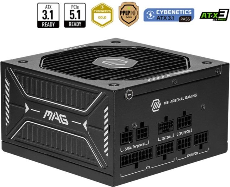 Fuente de Alimentación MSI 750W 80 PLUS Gold MAG A750GLS PCIE5 Modular Ventilador 135mm